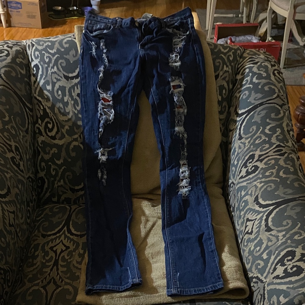 Red Rivet Women's Ripped Dark Blue Boot Cut Jeans